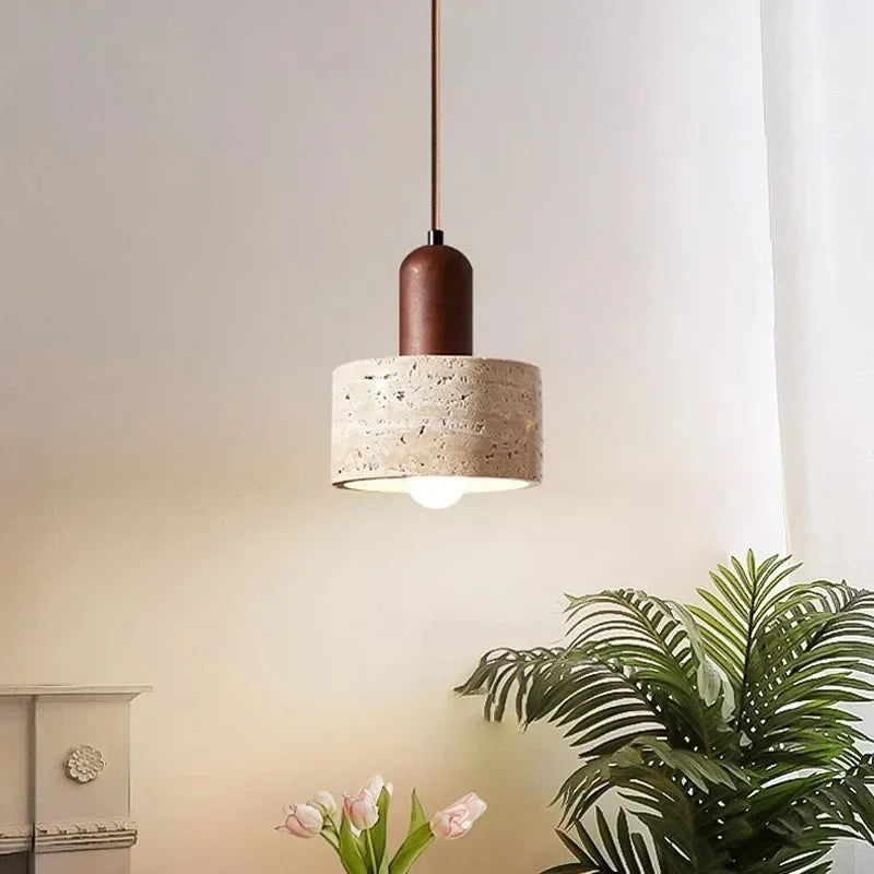 Wabi-Sabi Travertine Pendant Light — Natural Stone Dining Light