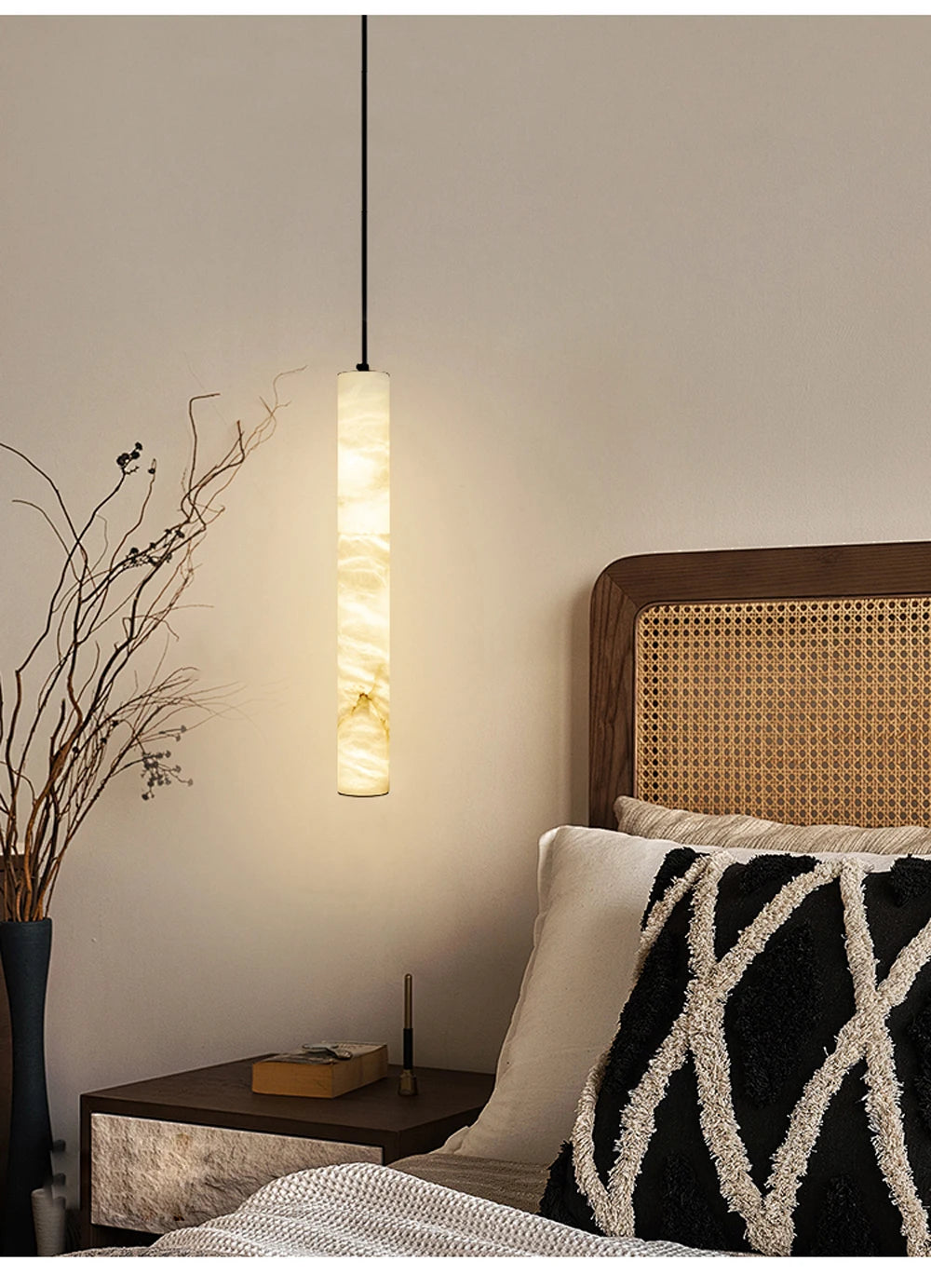Alabaster & Marble Linear Pendant — Cylinder Dining Bar Light