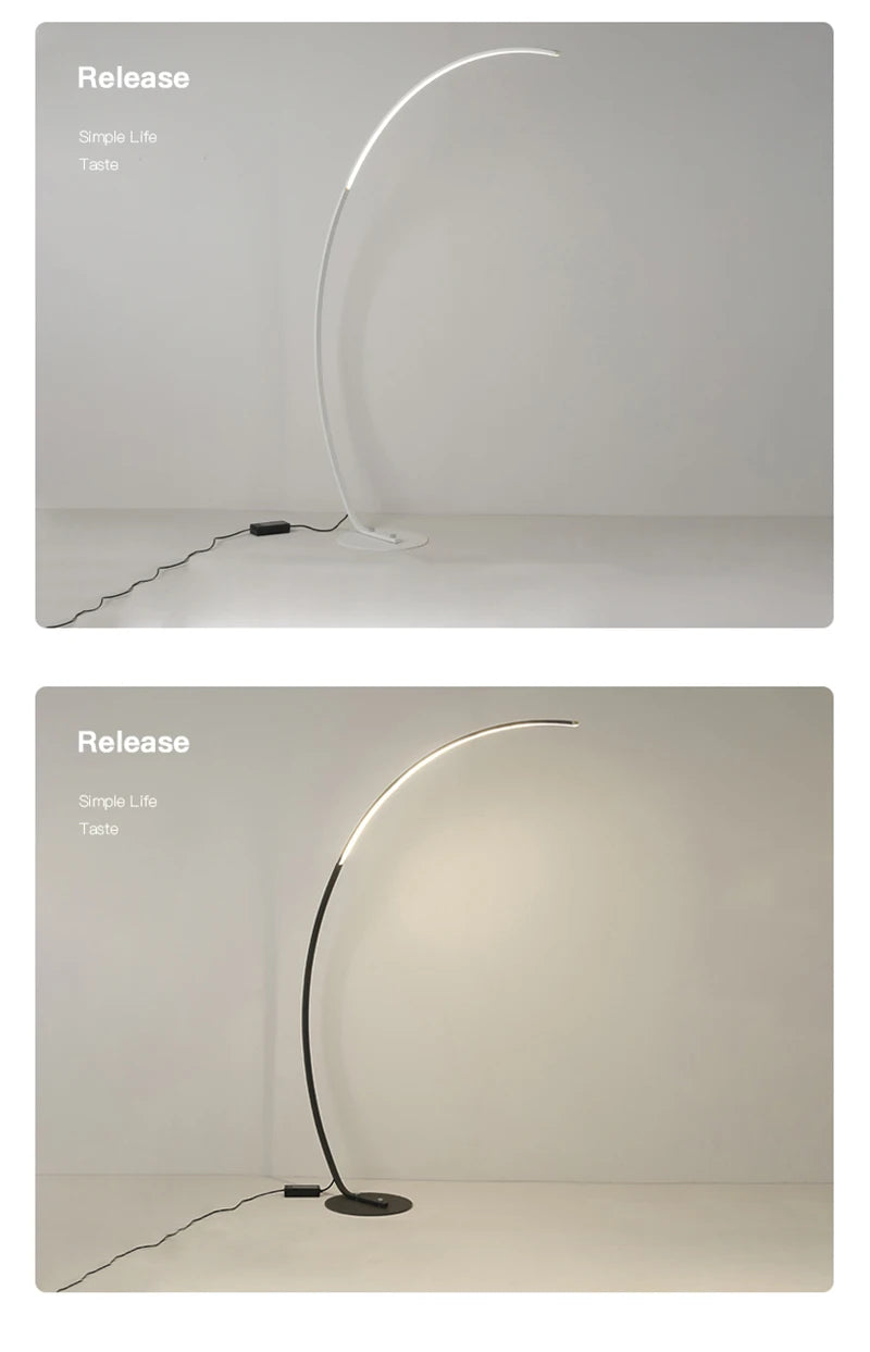 Nordic Arc Floor Lamp — Dimmable LED with Remote (Brushed Steel)