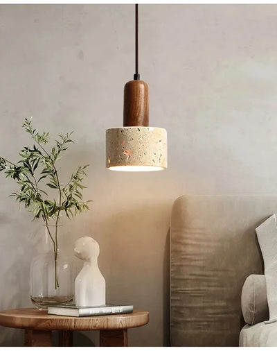 Wabi-Sabi Travertine Pendant Light — Natural Stone Dining Light