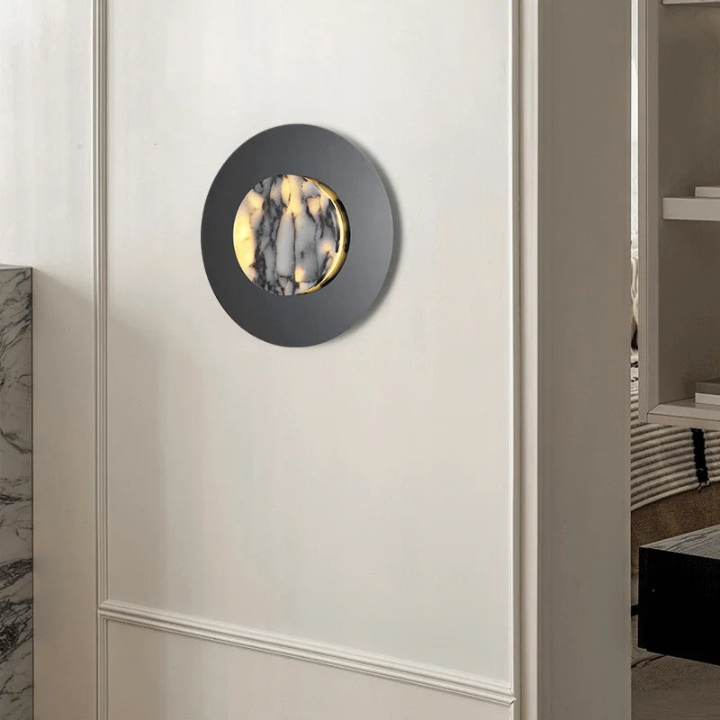 Sculptural Alabaster Disc Sconce — Ø30cm Natural Stone (Touch)