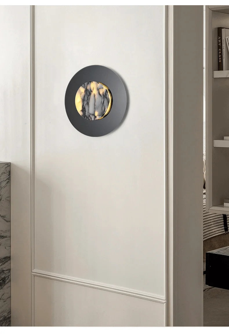 Sculptural Alabaster Disc Sconce — Ø30cm Natural Stone (Touch)