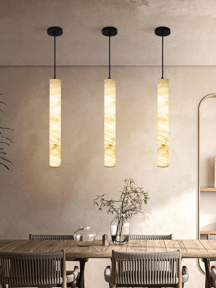 Alabaster & Marble Linear Pendant — Cylinder Dining Bar Light