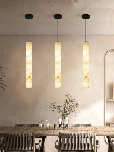 Alabaster & Marble Linear Pendant — Cylinder Dining Bar Light