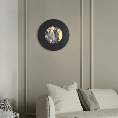 Sculptural Alabaster Disc Sconce — Ø30cm Natural Stone (Touch)