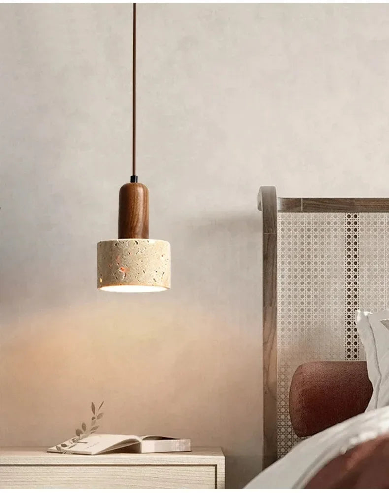Wabi-Sabi Travertine Pendant Light — Natural Stone Dining Light