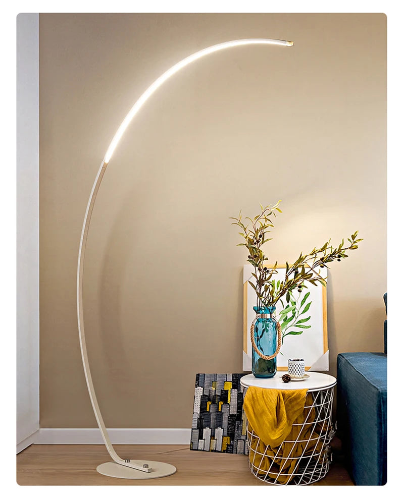Nordic Arc Floor Lamp — Dimmable LED with Remote (Brushed Steel)
