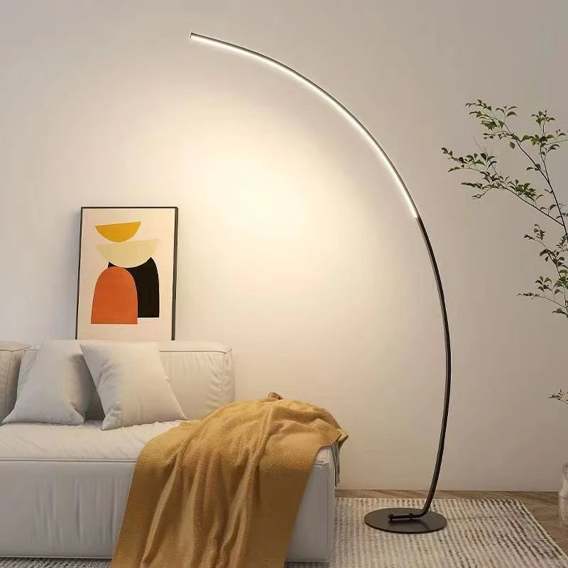 Nordic Arc Floor Lamp — Dimmable LED with Remote (Brushed Steel)