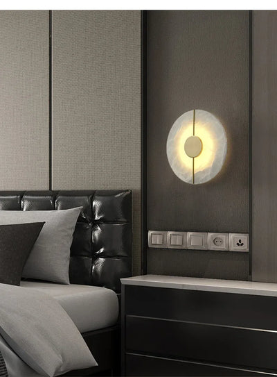 Marble & Copper Moon Wall Sconce — Natural Stone LED