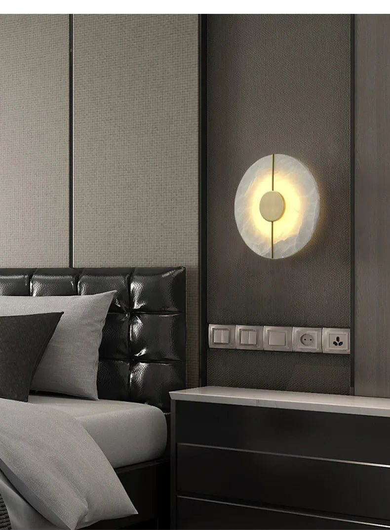 Marble & Copper Moon Wall Sconce — Natural Stone LED