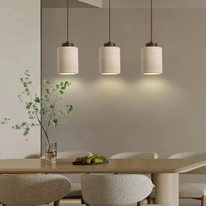 Wabi-Sabi Stone Pendant Light — Japanese Bedside Hanging Lamp