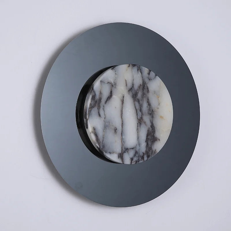 Sculptural Alabaster Disc Sconce — Ø30cm Natural Stone (Touch)
