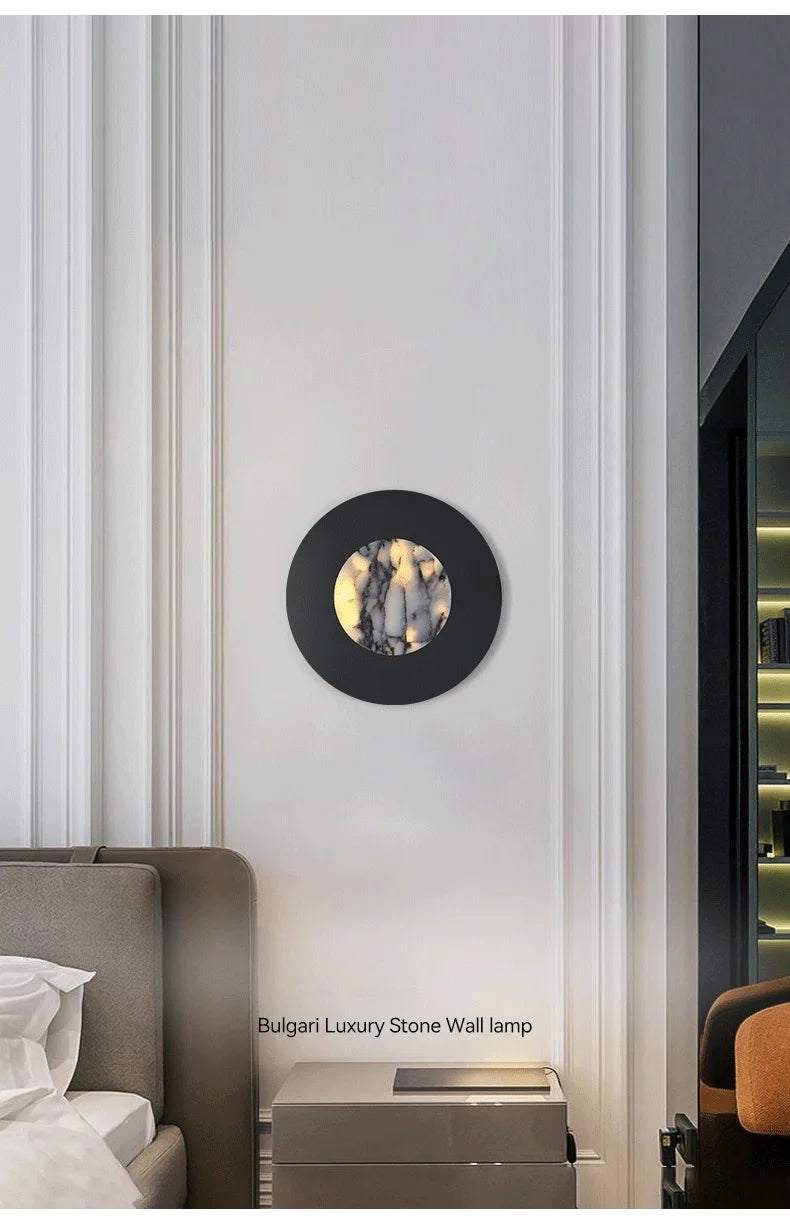Sculptural Alabaster Disc Sconce — Ø30cm Natural Stone (Touch)