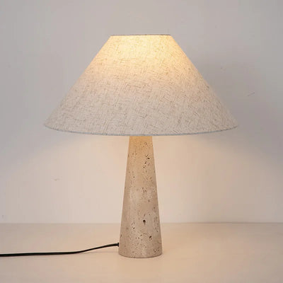 Yellow Travertine Table Lamp — Japanese Marble Base & Fabric Shade