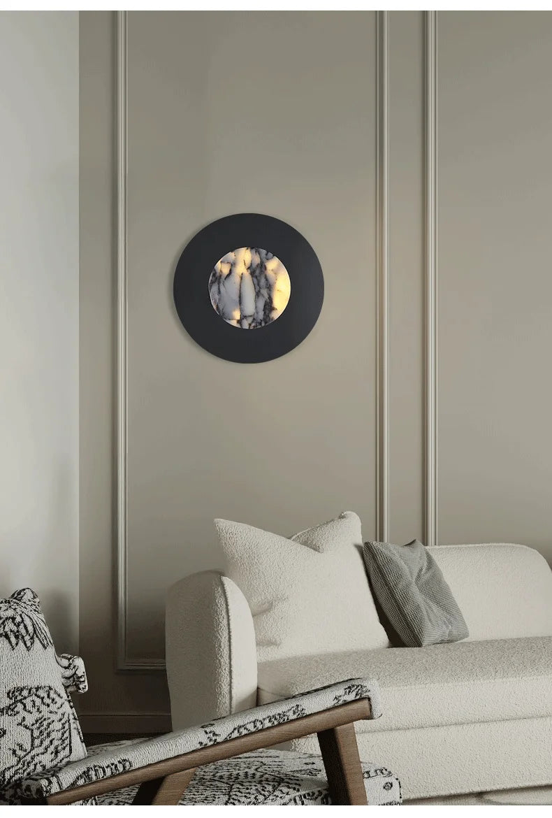Sculptural Alabaster Disc Sconce — Ø30cm Natural Stone (Touch)