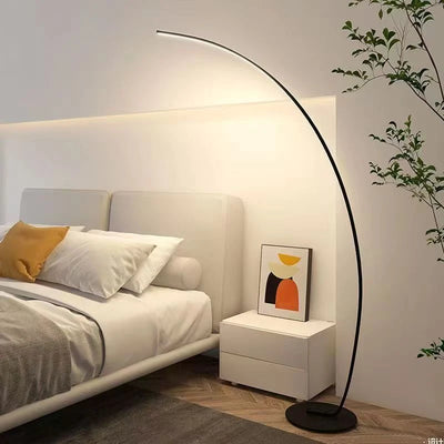 Nordic Arc Floor Lamp — Dimmable LED with Remote (Brushed Steel)
