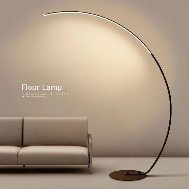 Nordic Arc Floor Lamp — Dimmable LED with Remote (Brushed Steel)