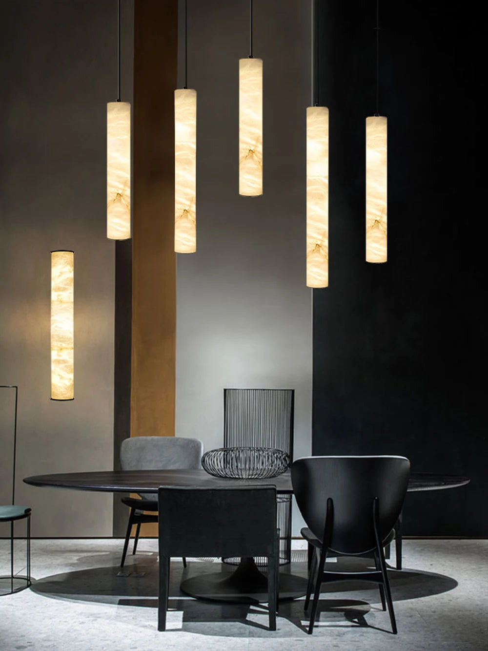 Alabaster & Marble Linear Pendant — Cylinder Dining Bar Light
