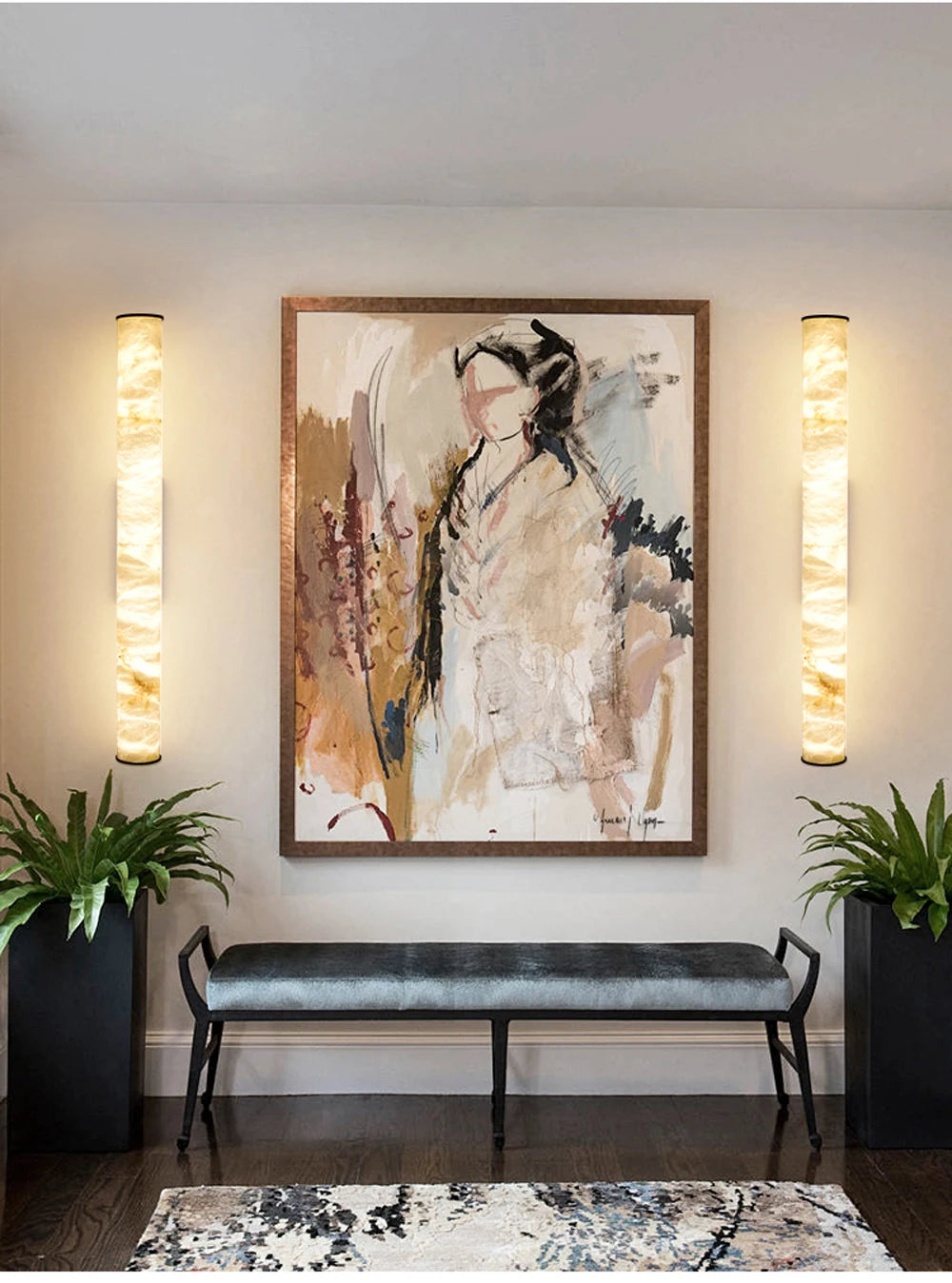 Alabaster & Marble Linear Pendant — Cylinder Dining Bar Light