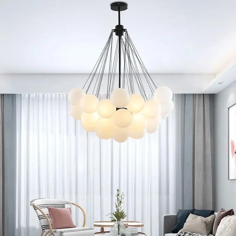 Frosted Glass Bubble-Ball Chandelier — Soft Cloud Cluster