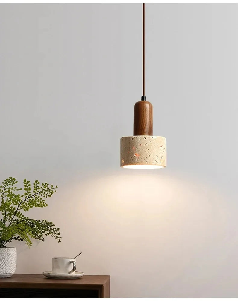 Wabi-Sabi Travertine Pendant Light — Natural Stone Dining Light