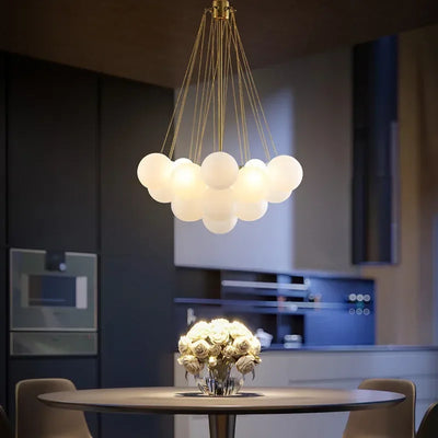 Frosted Glass Bubble-Ball Chandelier — Soft Cloud Cluster
