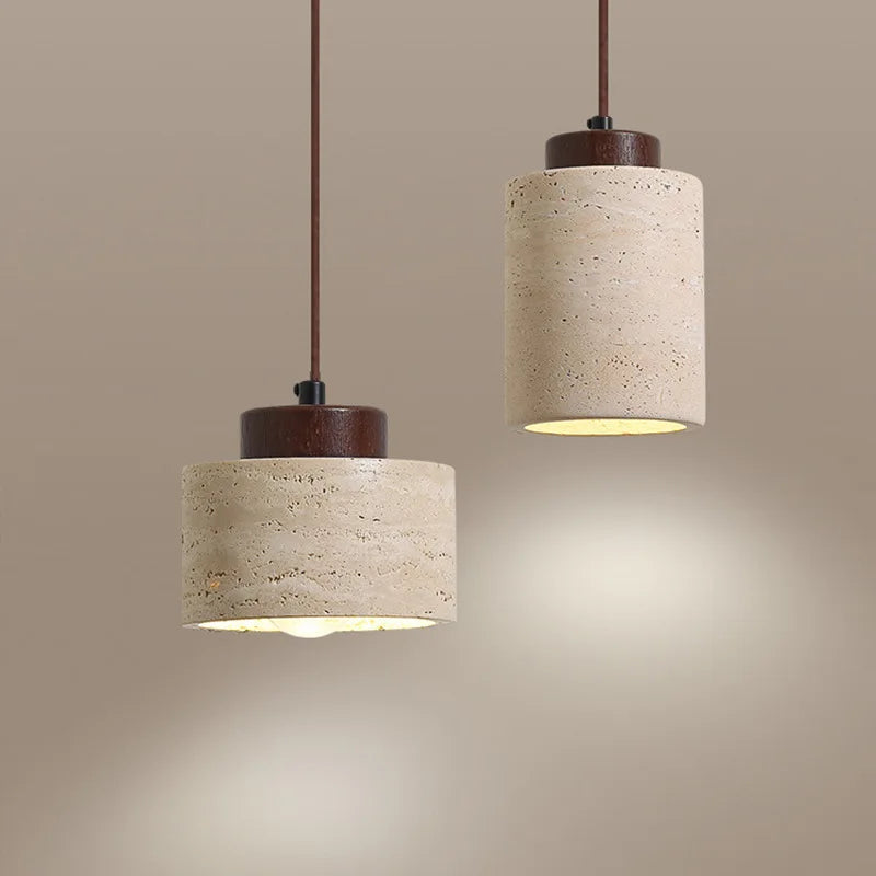 Wabi-Sabi Stone Pendant Light — Japanese Bedside Hanging Lamp