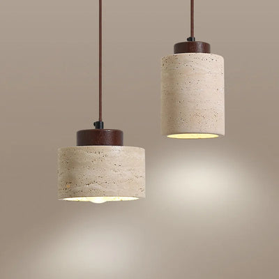 Wabi-Sabi Stone Pendant Light — Japanese Bedside Hanging Lamp