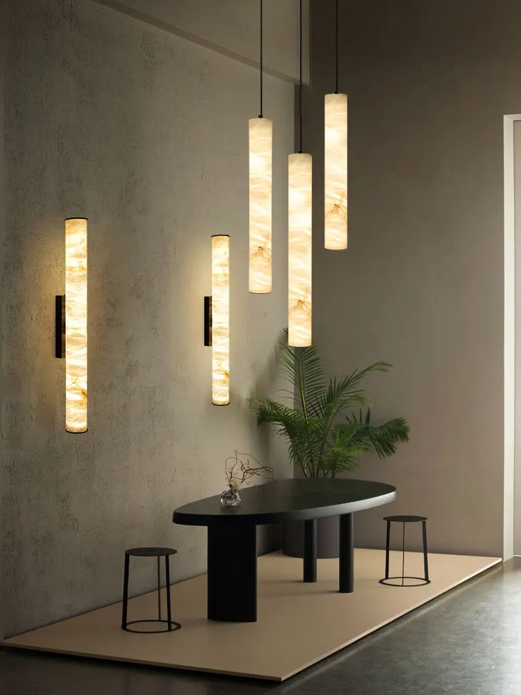 Alabaster & Marble Linear Pendant — Cylinder Dining Bar Light
