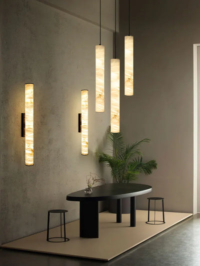 Alabaster & Marble Linear Pendant — Cylinder Dining Bar Light