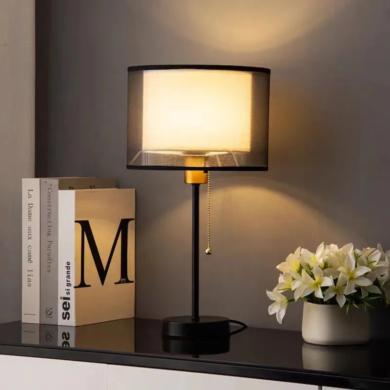 Vintage Luxury Fabric Table Lamp — Gold & Black (Dimmable)