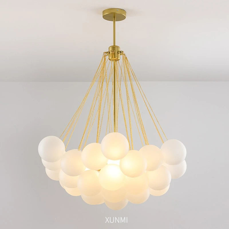 Frosted Glass Bubble-Ball Chandelier — Soft Cloud Cluster