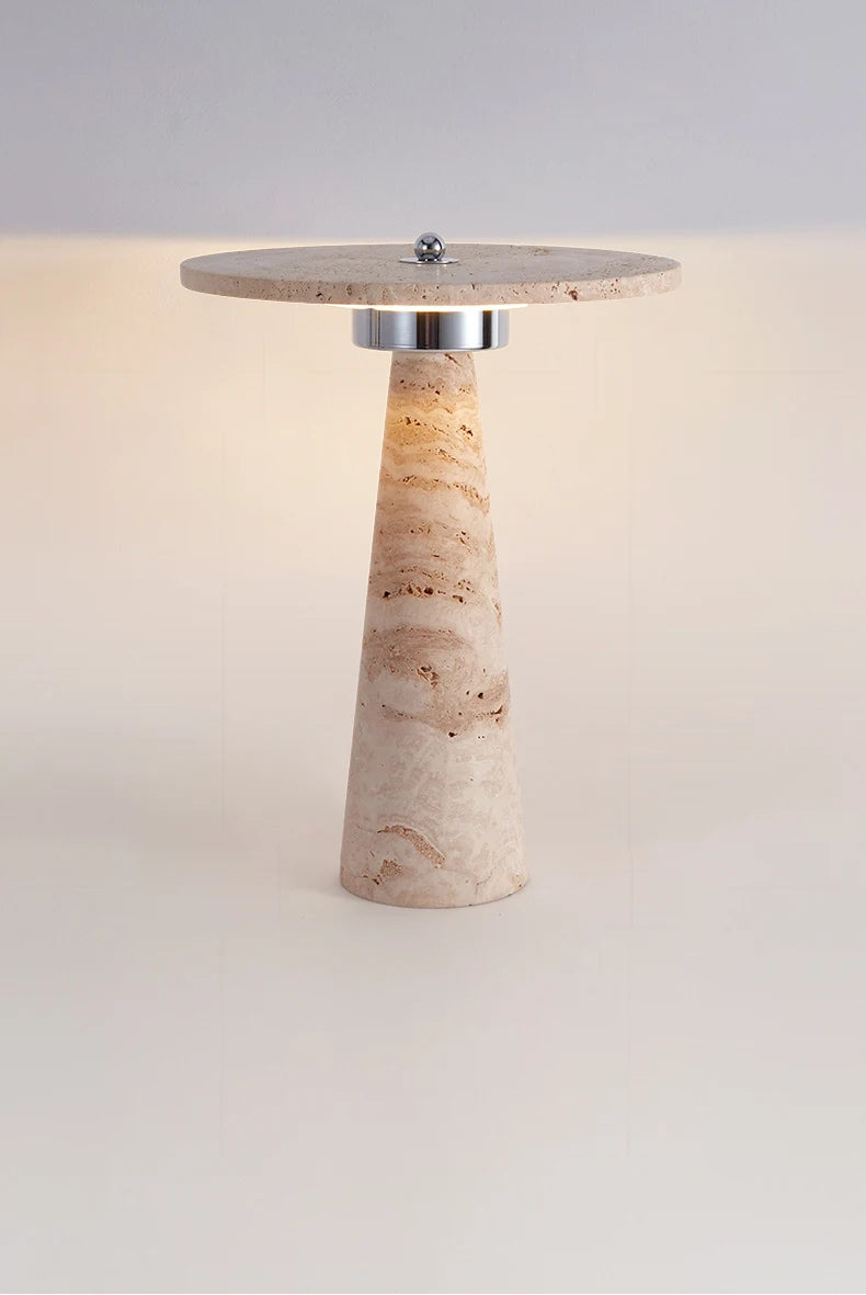 Sculptural Travertine Mushroom Lamp — Cave Stone LED (Dimmable)