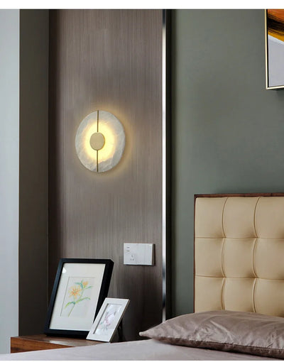 Marble & Copper Moon Wall Sconce — Natural Stone LED