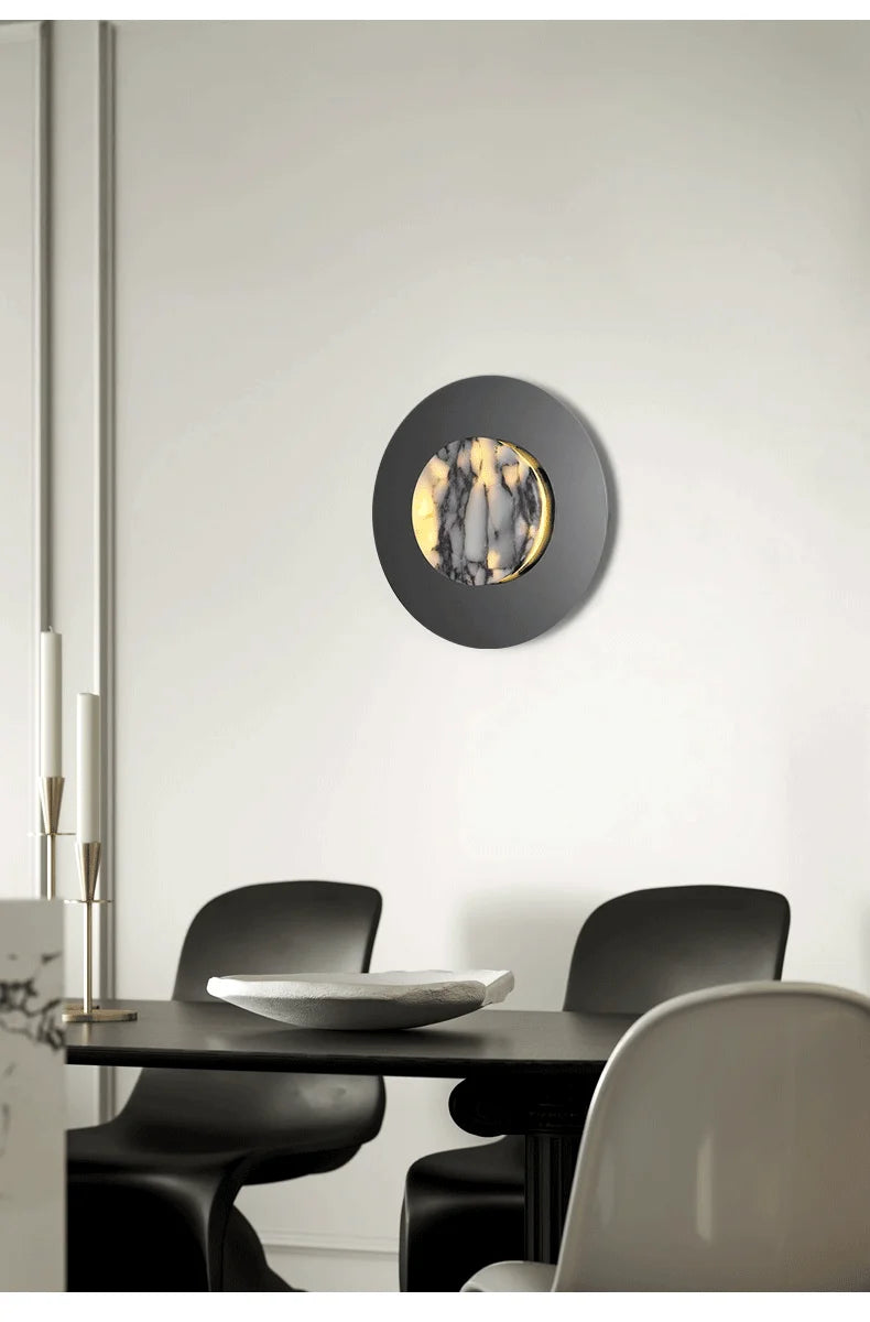 Sculptural Alabaster Disc Sconce — Ø30cm Natural Stone (Touch)