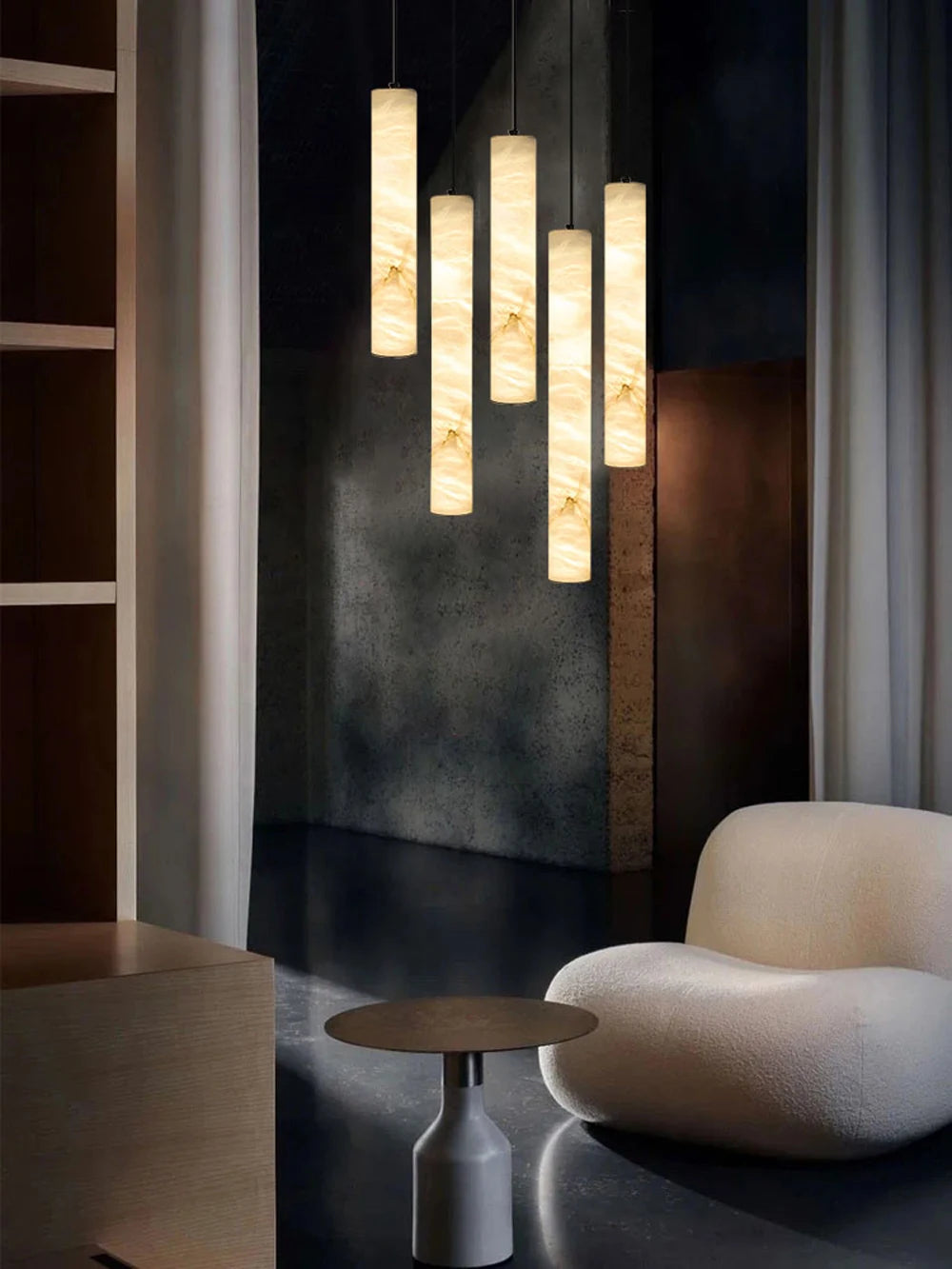Alabaster & Marble Linear Pendant — Cylinder Dining Bar Light