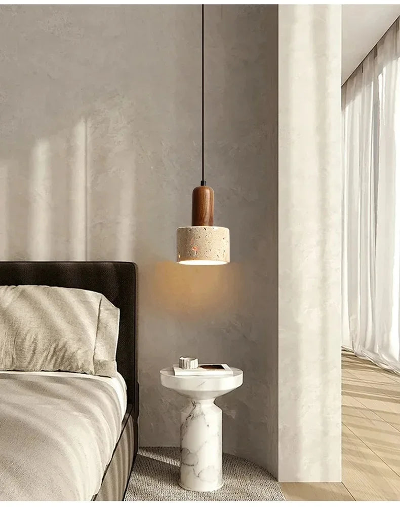 Wabi-Sabi Travertine Pendant Light — Natural Stone Dining Light