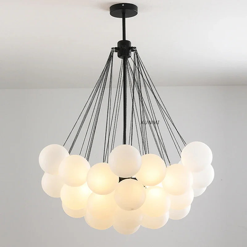 Frosted Glass Bubble-Ball Chandelier — Soft Cloud Cluster