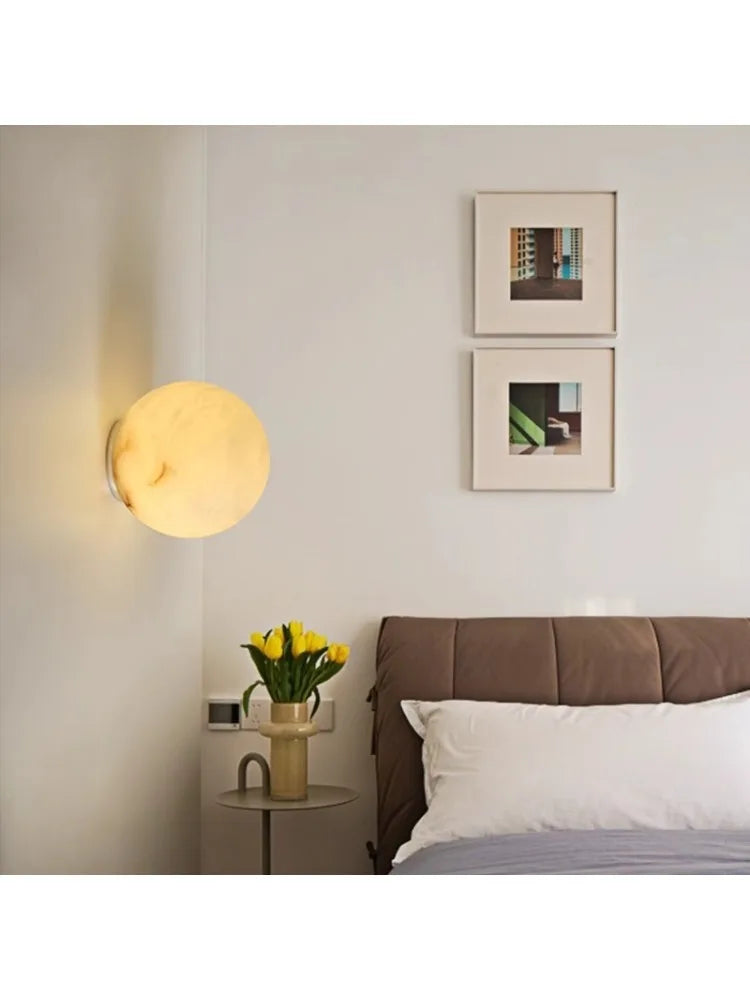 Natural Alabaster Wall Sconce — Soft Glow LED (Copper)