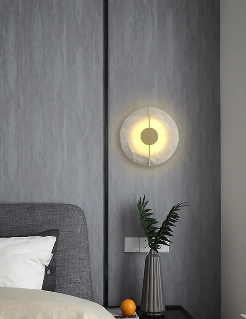 Marble & Copper Moon Wall Sconce — Natural Stone LED