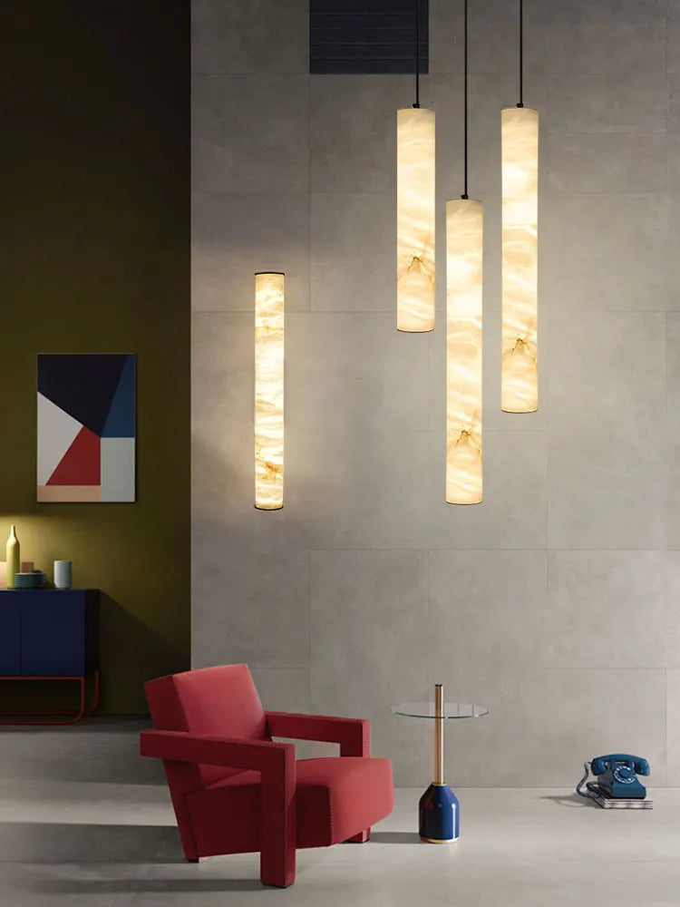 Alabaster & Marble Linear Pendant — Cylinder Dining Bar Light