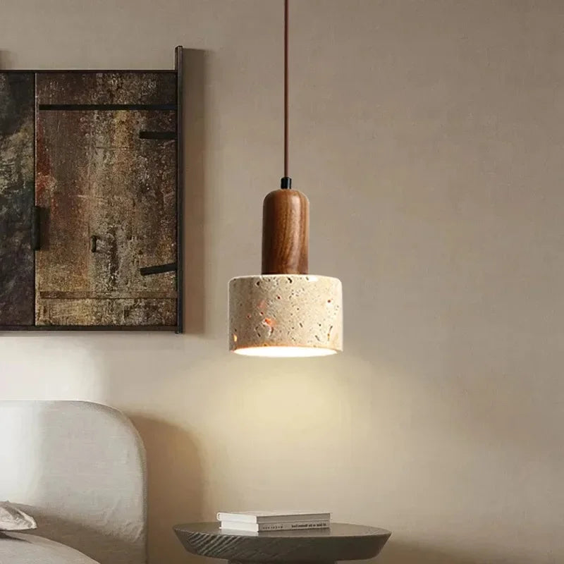 Wabi-Sabi Travertine Pendant Light — Natural Stone Dining Light