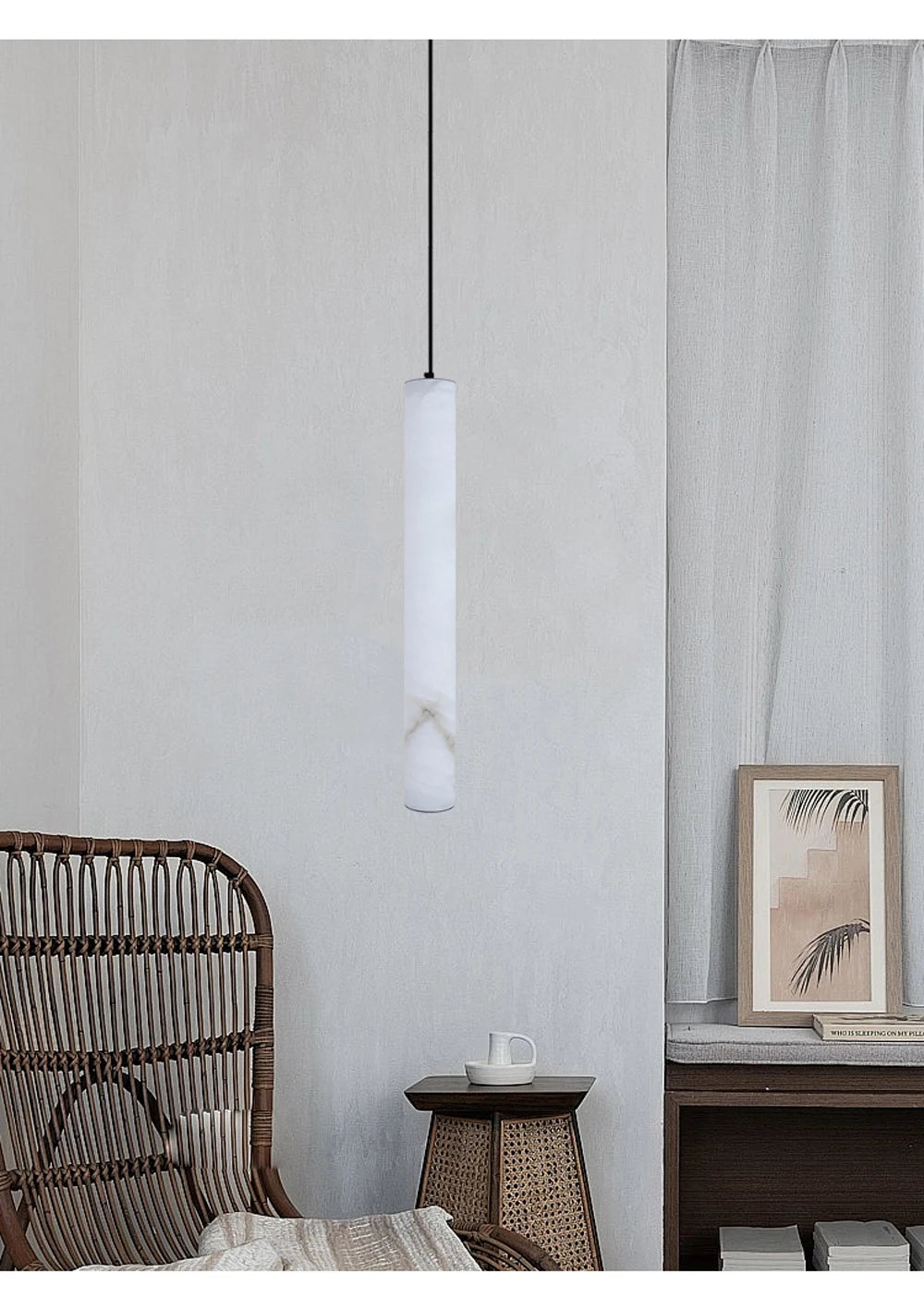 Alabaster & Marble Linear Pendant — Cylinder Dining Bar Light