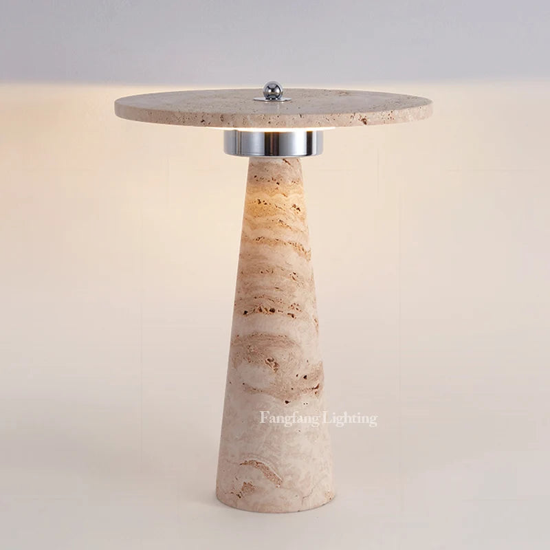 Sculptural Travertine Mushroom Lamp — Cave Stone LED (Dimmable)