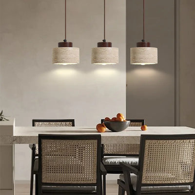 Wabi-Sabi Stone Pendant Light — Japanese Bedside Hanging Lamp