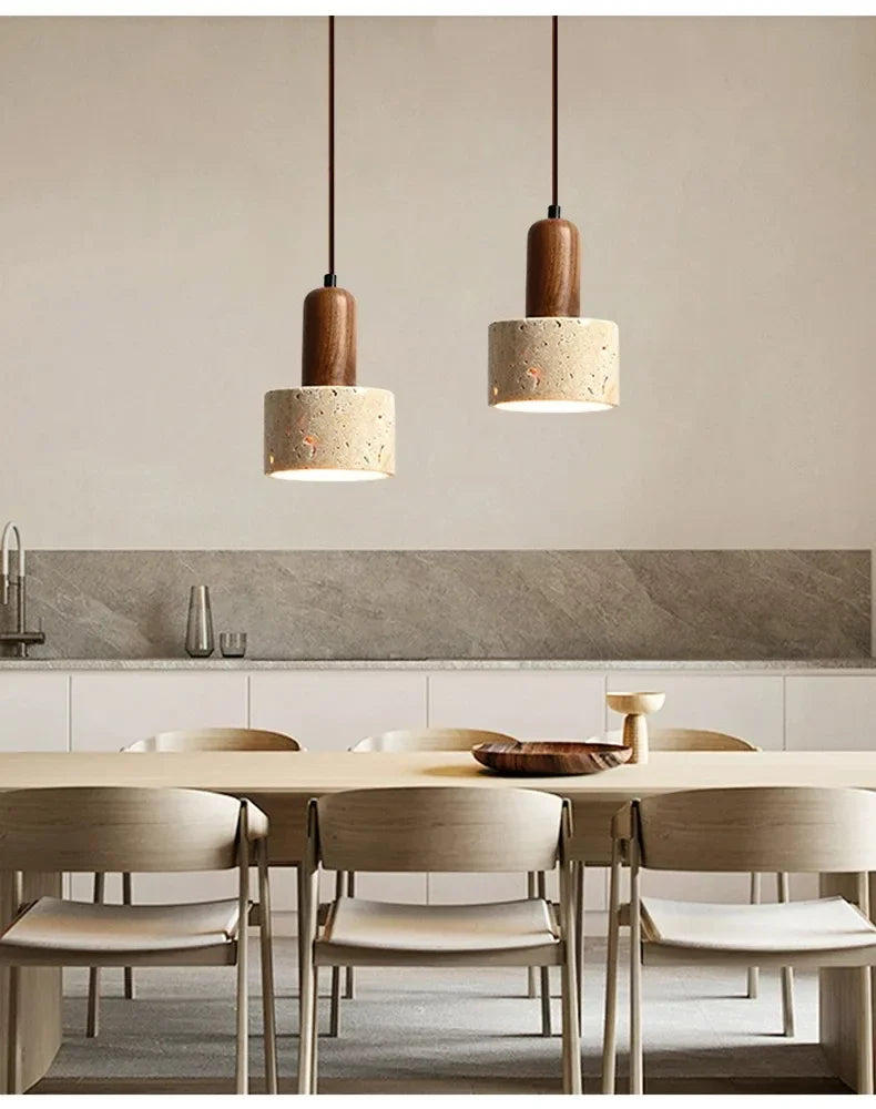 Wabi-Sabi Travertine Pendant Light — Natural Stone Dining Light