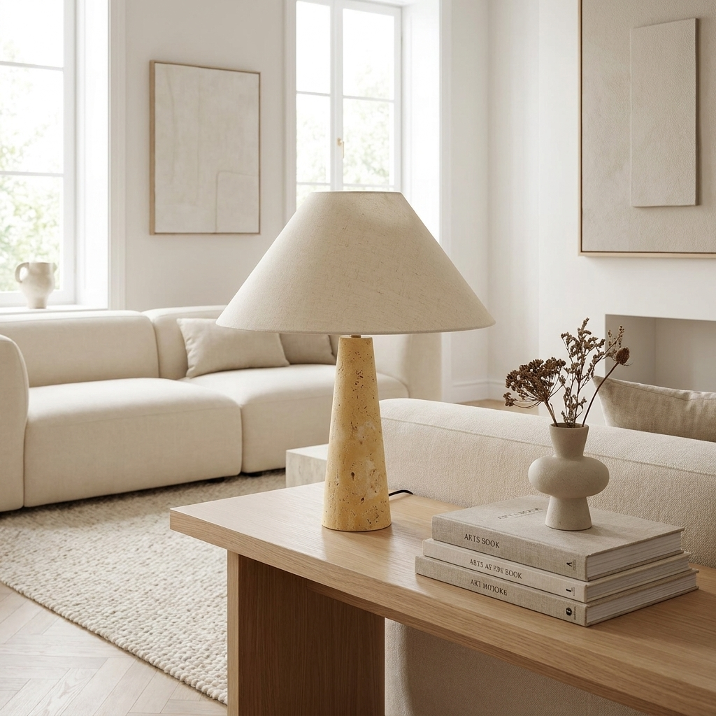 Yellow travertine table lamp in a modern living room