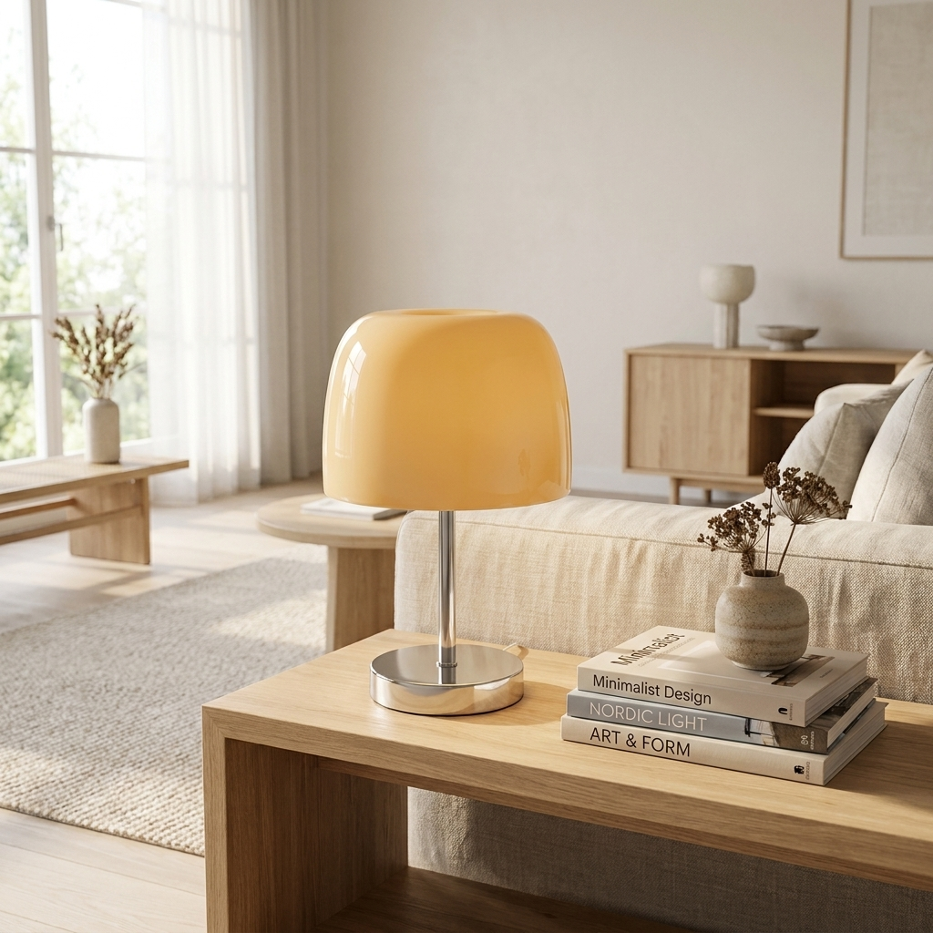 Mushroom lamp in a modern living room