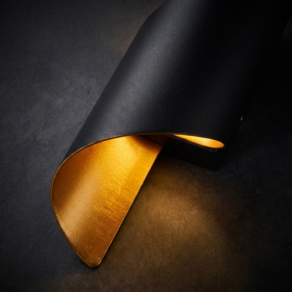 Detail of the gold-lit spiral wall sconce