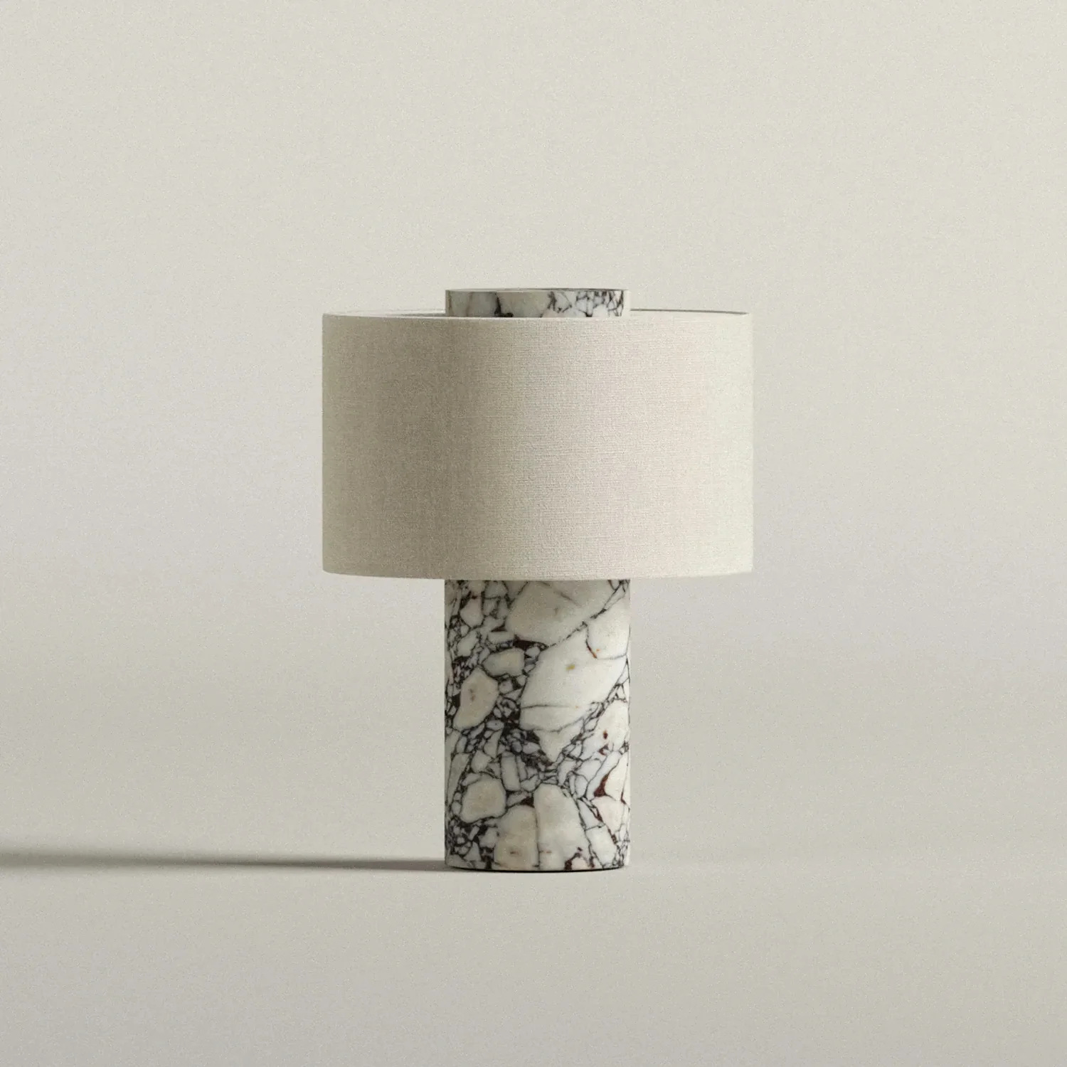 Travertine Cylinder Table Lamp — Marble Base &amp; Linen Shade